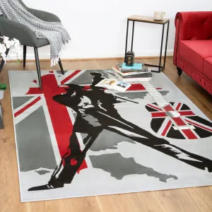 Grey Funky Union Jack Singer Print Rug - Texas