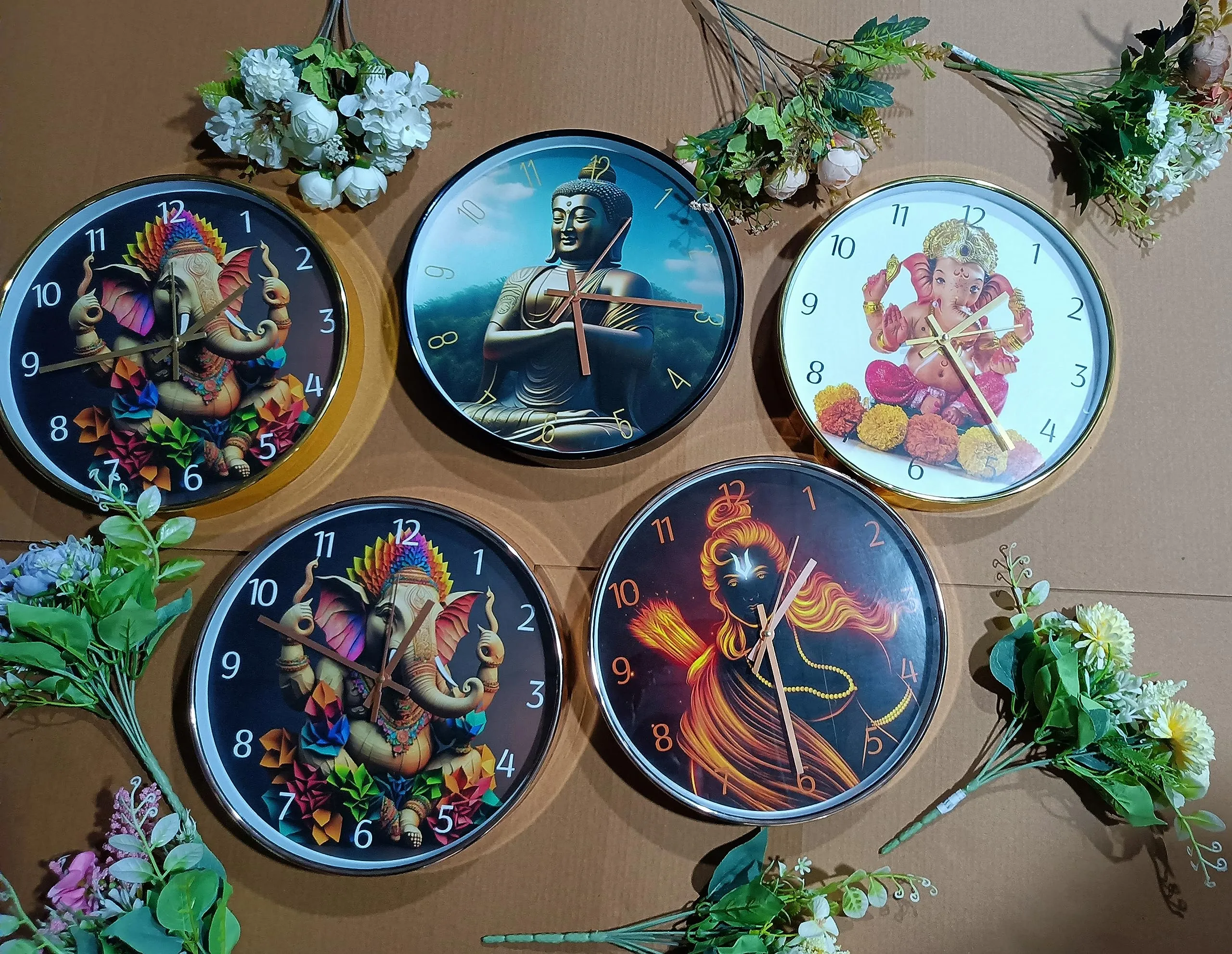 HandyTrendy 12 Inches Non Ticking Silent Classic God Wall Clock | Stylish Battery Operated Round Wall Clock (Rosegold Frame) (Meditation Shivaji Clock)