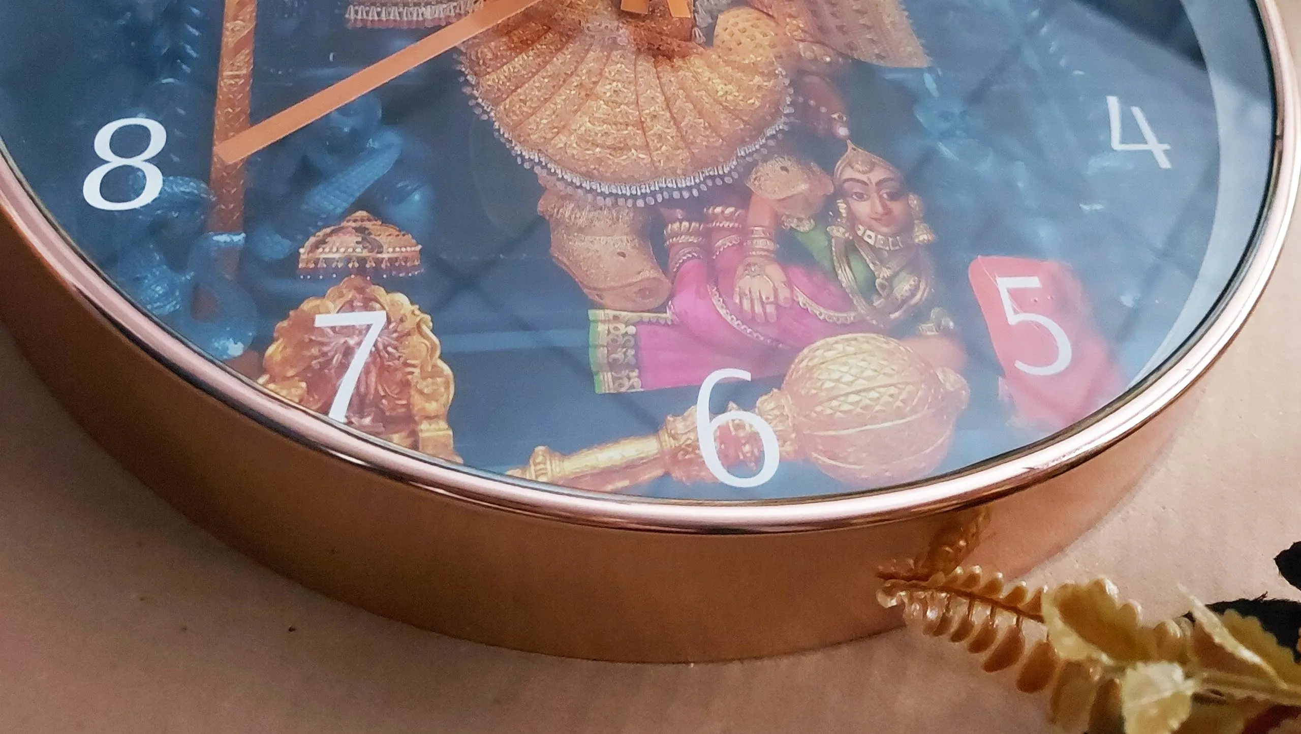 HandyTrendy 12 Inches Non Ticking Silent Classic God Wall Clock | Stylish Battery Operated Round Wall Clock (Rosegold Frame) (Meditation Shivaji Clock)
