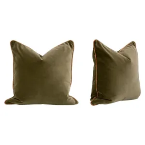 Hida 22 Inch Set of 2 Square Accent Pillows, Brown Leather, Green Velvet By Casagear Home