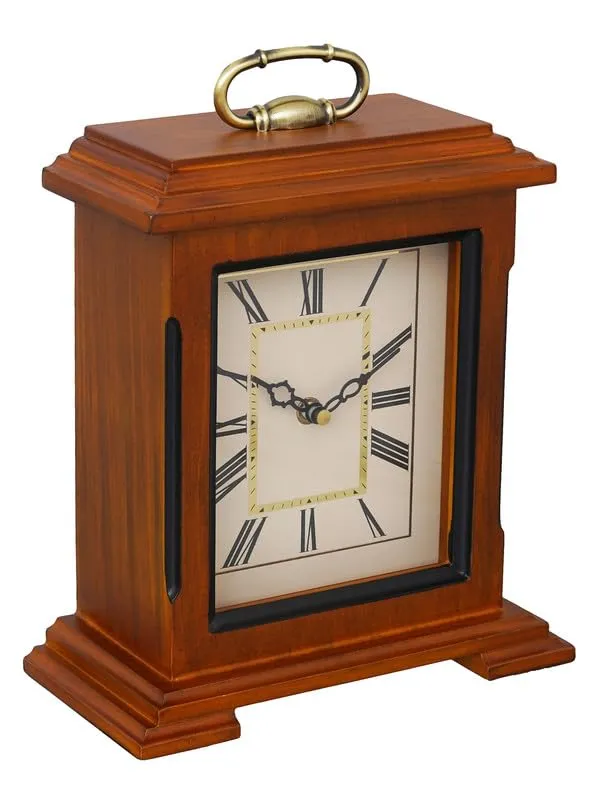 INDIANA CRAFT Decorative Brown Colour Wooden Analog Roman Numbers Rectangular Table Clock for Office Desk Home Bedroom Living Study Room Decor Gifts (Size: 22 x 10 x 28 CM | Weight: 1510 Gram)
