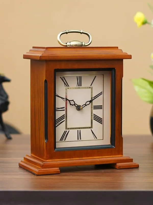 INDIANA CRAFT Decorative Brown Colour Wooden Analog Roman Numbers Rectangular Table Clock for Office Desk Home Bedroom Living Study Room Decor Gifts (Size: 22 x 10 x 28 CM | Weight: 1510 Gram)