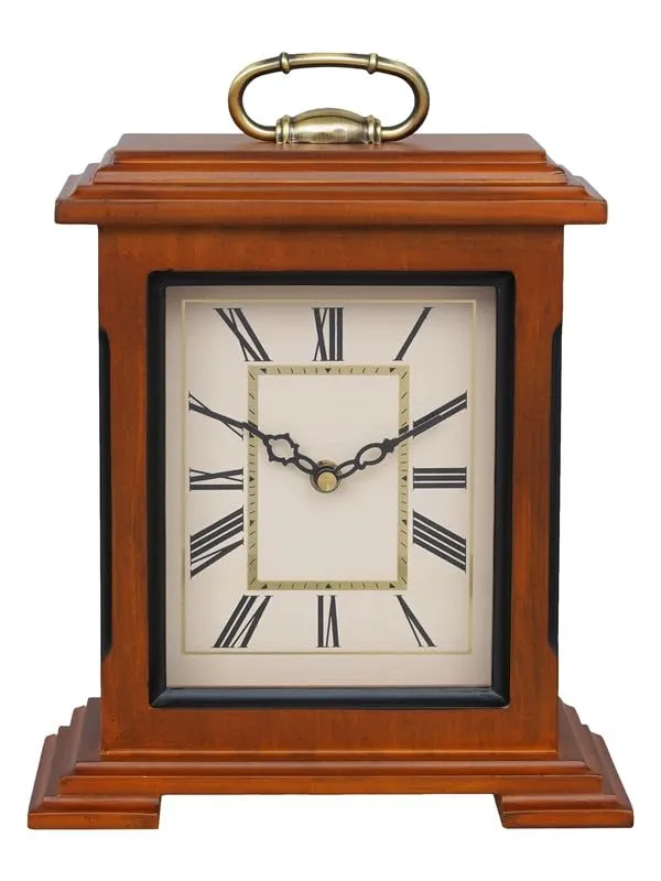 INDIANA CRAFT Decorative Brown Colour Wooden Analog Roman Numbers Rectangular Table Clock for Office Desk Home Bedroom Living Study Room Decor Gifts (Size: 22 x 10 x 28 CM | Weight: 1510 Gram)