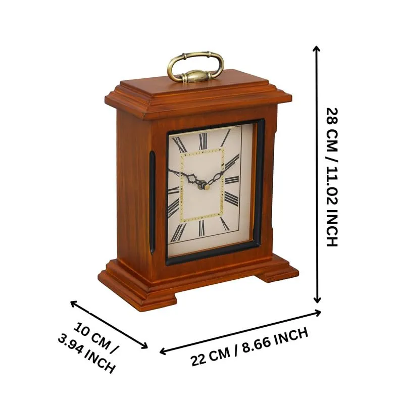 INDIANA CRAFT Decorative Brown Colour Wooden Analog Roman Numbers Rectangular Table Clock for Office Desk Home Bedroom Living Study Room Decor Gifts (Size: 22 x 10 x 28 CM | Weight: 1510 Gram)