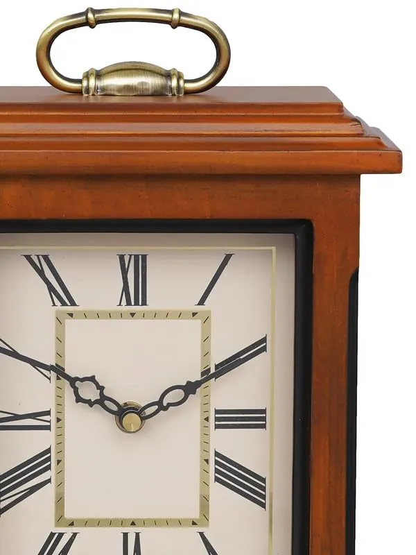 INDIANA CRAFT Decorative Brown Colour Wooden Analog Roman Numbers Rectangular Table Clock for Office Desk Home Bedroom Living Study Room Decor Gifts (Size: 22 x 10 x 28 CM | Weight: 1510 Gram)