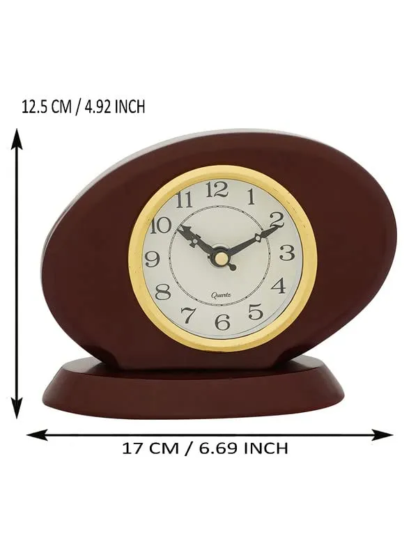 INDIANA CRAFT Designer Wooden Table Clock with Striking Movement (Size: 12.5 x 17 x 7.5 CM | Colour: Cola)