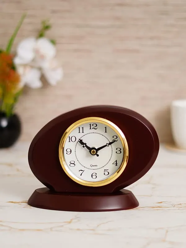 INDIANA CRAFT Designer Wooden Table Clock with Striking Movement (Size: 12.5 x 17 x 7.5 CM | Colour: Cola)