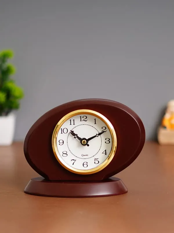 INDIANA CRAFT Designer Wooden Table Clock with Striking Movement (Size: 12.5 x 17 x 7.5 CM | Colour: Cola)