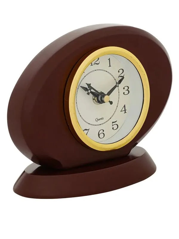 INDIANA CRAFT Designer Wooden Table Clock with Striking Movement (Size: 12.5 x 17 x 7.5 CM | Colour: Cola)