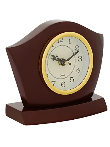 INDIANA CRAFT Elegant Wooden Case Analog Square Table Clock for Office Desk Study Room Home Decorations Gifts (Size: 14.5 x 6 x 13 CM | Weight: 350 Gram | Colour: Cola)
