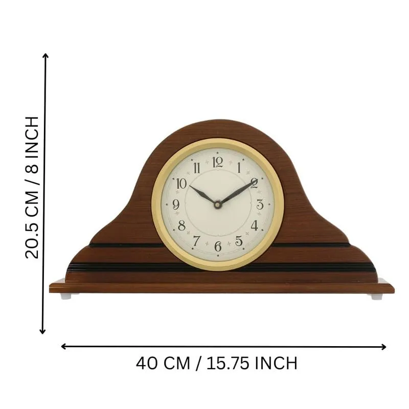 INDIANA CRAFT Horizontal Elegant Wooden Analog English Numbers Table Clock for Office Desk Study Room Home Decoration Gifts (Size: 40 x 6 x 20.5 CM | Weight: 940 Gram | Colour: Brown)