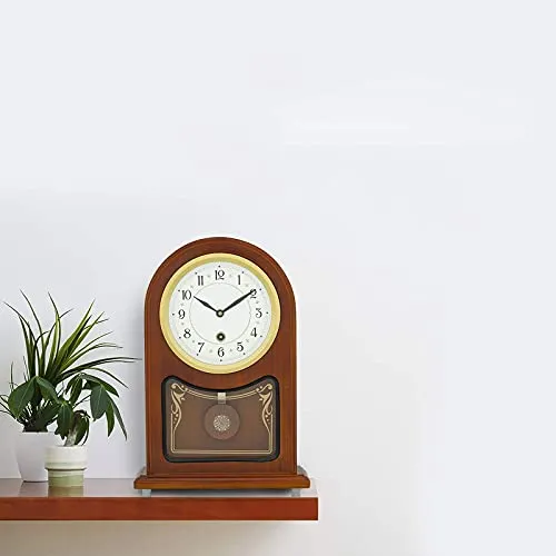 INDIANA CRAFT Vertical Wooden Analog Pendulum English Numbers Table Clock for Office Desk Study Living Room Decorations Gifts (Size: 23 x 8 x 33.5 CM | Weight: 1240 Gram | Colour: Brown)