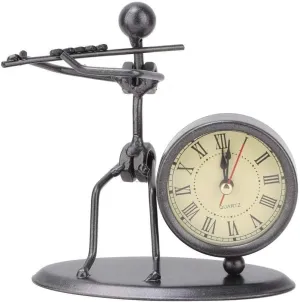 Jamboree!!! Decoration Flute Design Metal Table Clock for Home Office Desk Decoration Vintage Fashioned Handmade Desk Clock Black