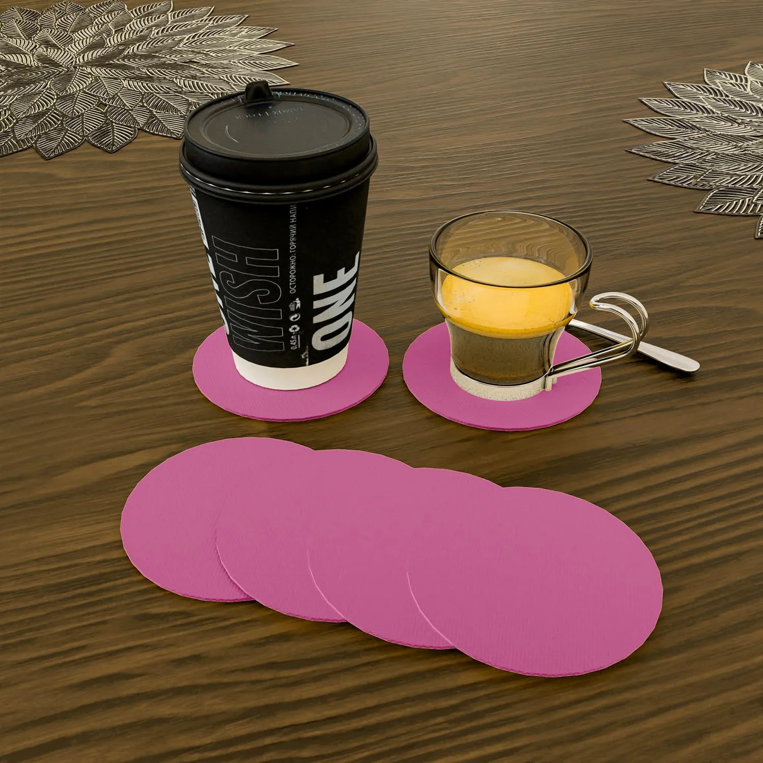Kuber Industries Coaster | Round Drink Coasters | Foam Tea Coasters for Kitchen | Coasters for Dining Table | Office Desk Coasters | Lining Round Coaster | 6 Piece Set | Pink