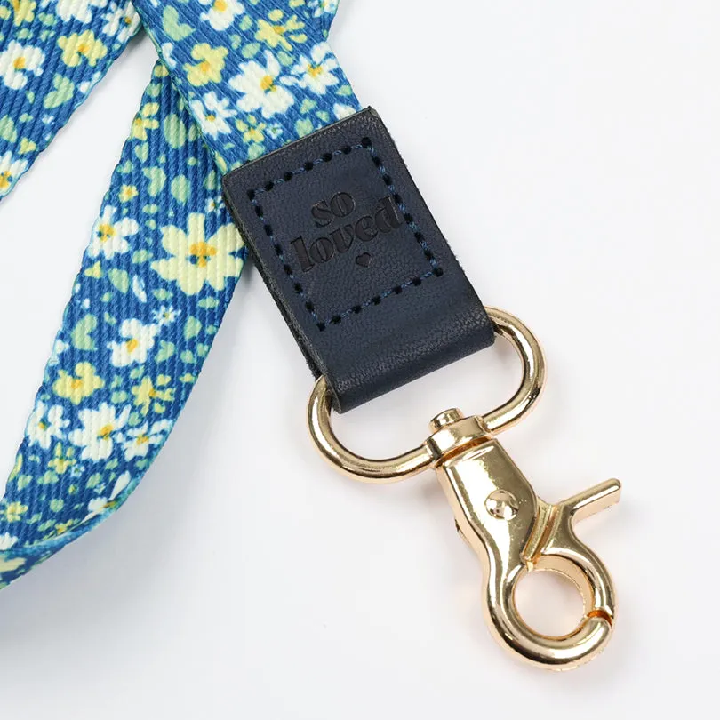 LANYARD with embossed words - BLUE FLORAL