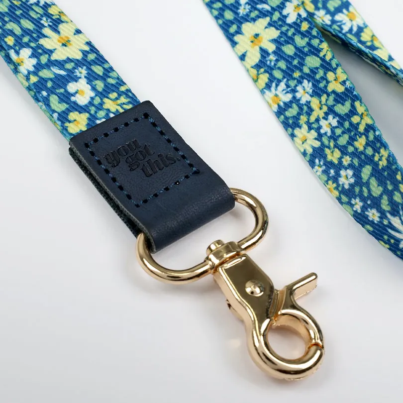 LANYARD with embossed words - BLUE FLORAL