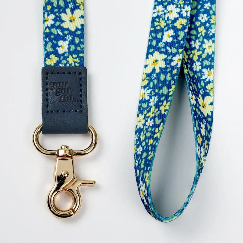 LANYARD with embossed words - BLUE FLORAL