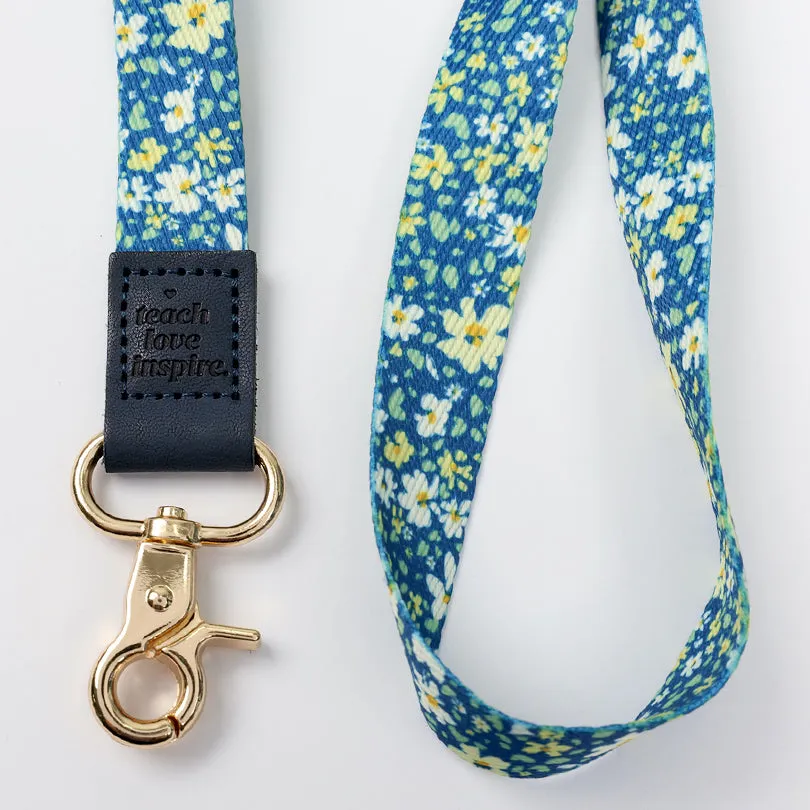 LANYARD with embossed words - BLUE FLORAL