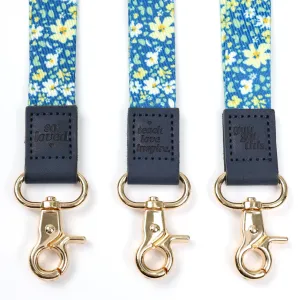 LANYARD with embossed words - BLUE FLORAL