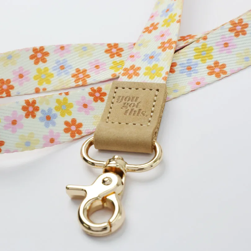 LANYARD with embossed words - BRIGHT POP CREAM FLOWERS