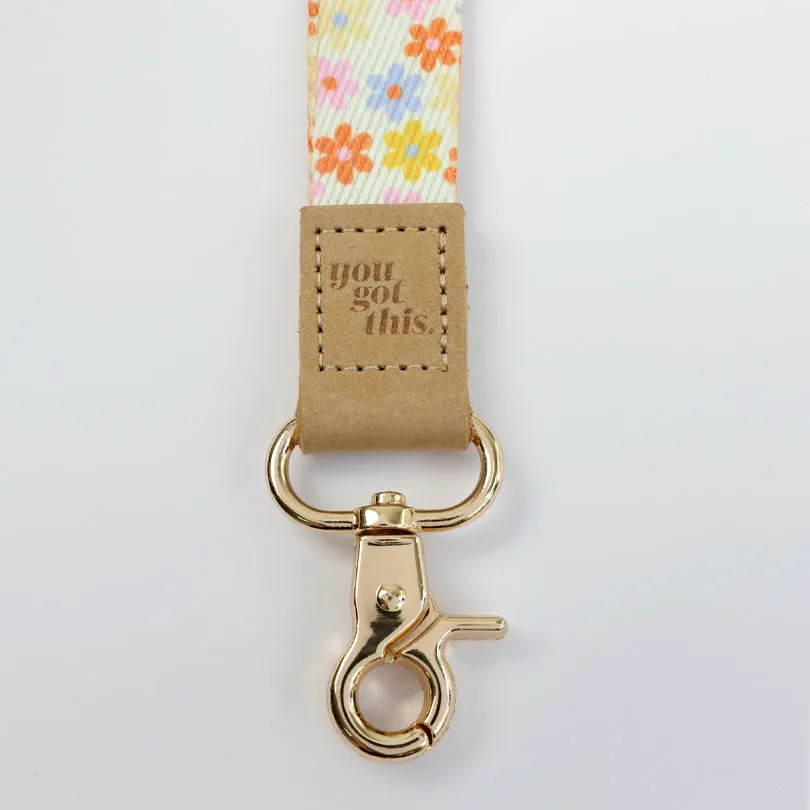 LANYARD with embossed words - BRIGHT POP CREAM FLOWERS