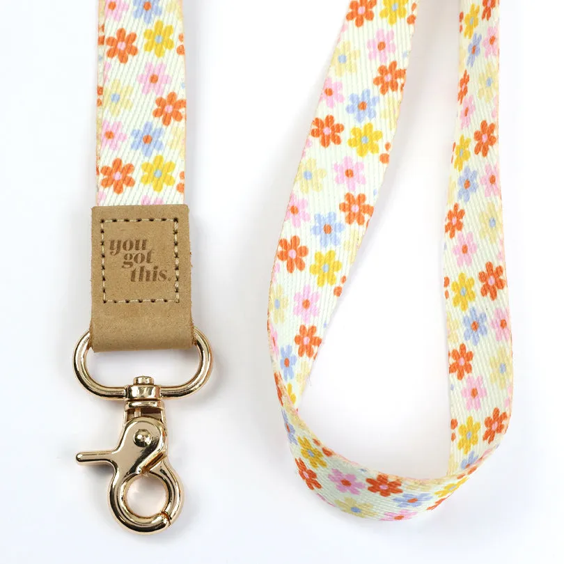 LANYARD with embossed words - BRIGHT POP CREAM FLOWERS