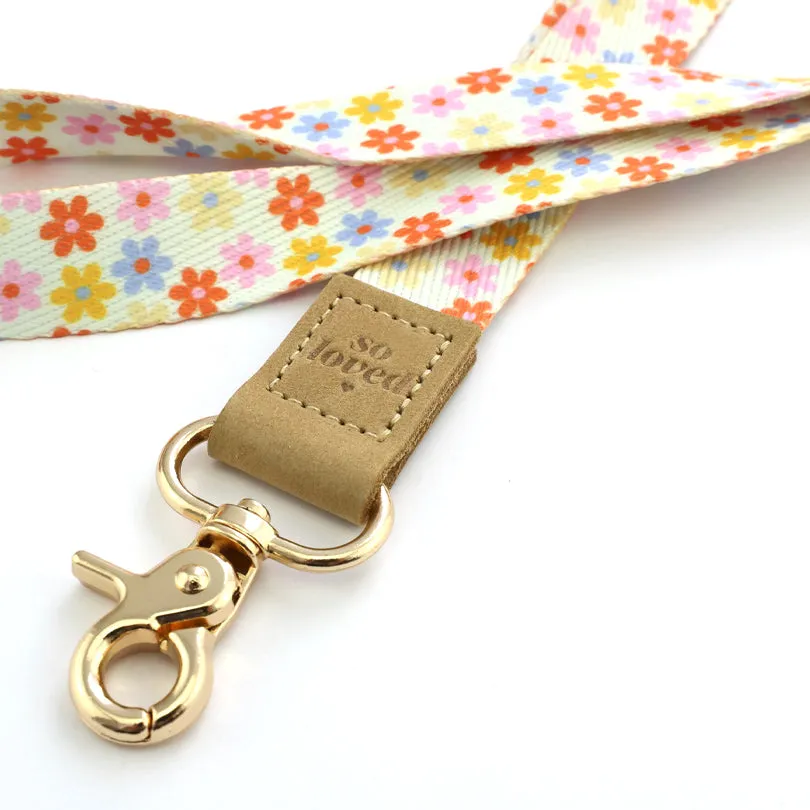 LANYARD with embossed words - BRIGHT POP CREAM FLOWERS