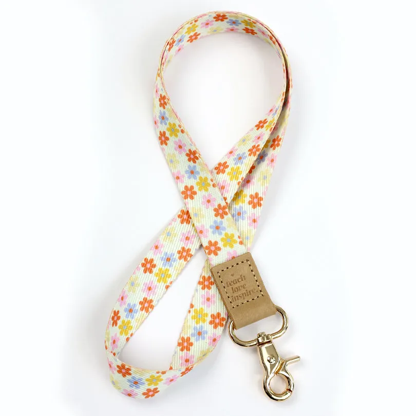 LANYARD with embossed words - BRIGHT POP CREAM FLOWERS