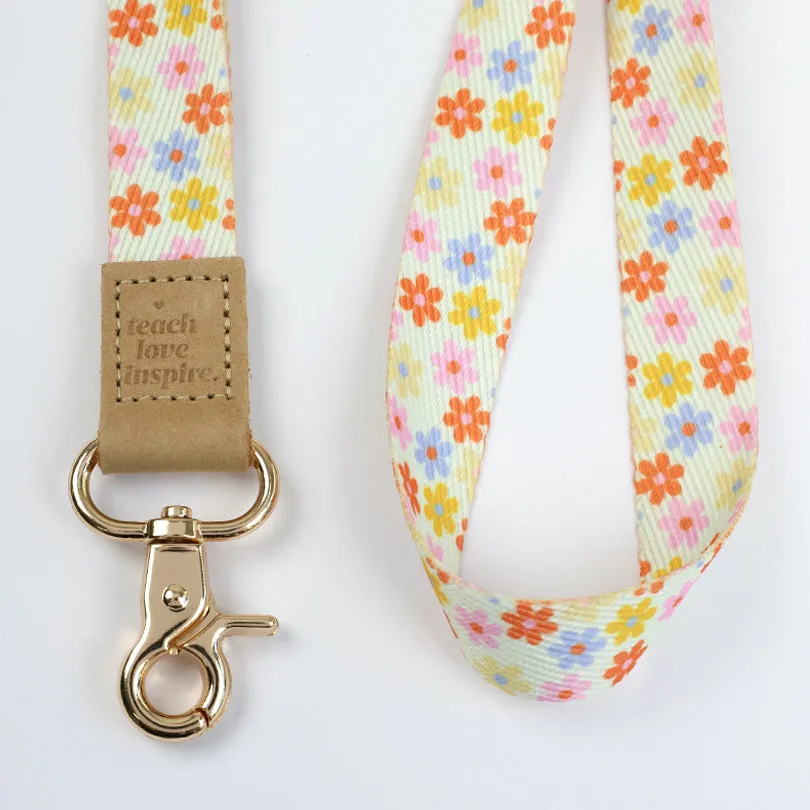 LANYARD with embossed words - BRIGHT POP CREAM FLOWERS