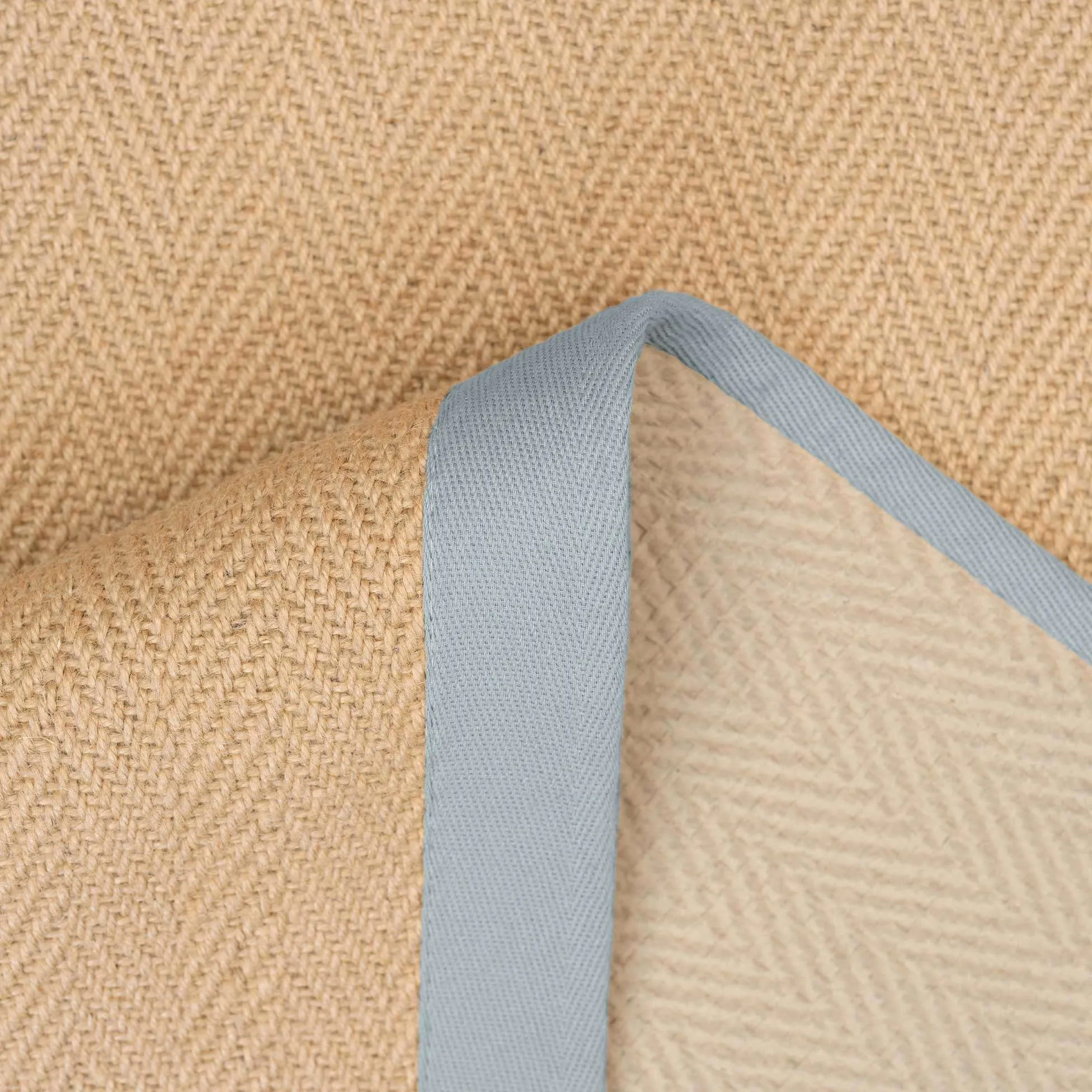 Light Blue Cotton Border Natural Jute Area Rug