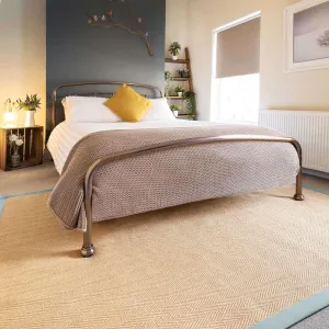 Light Blue Cotton Border Natural Jute Area Rug