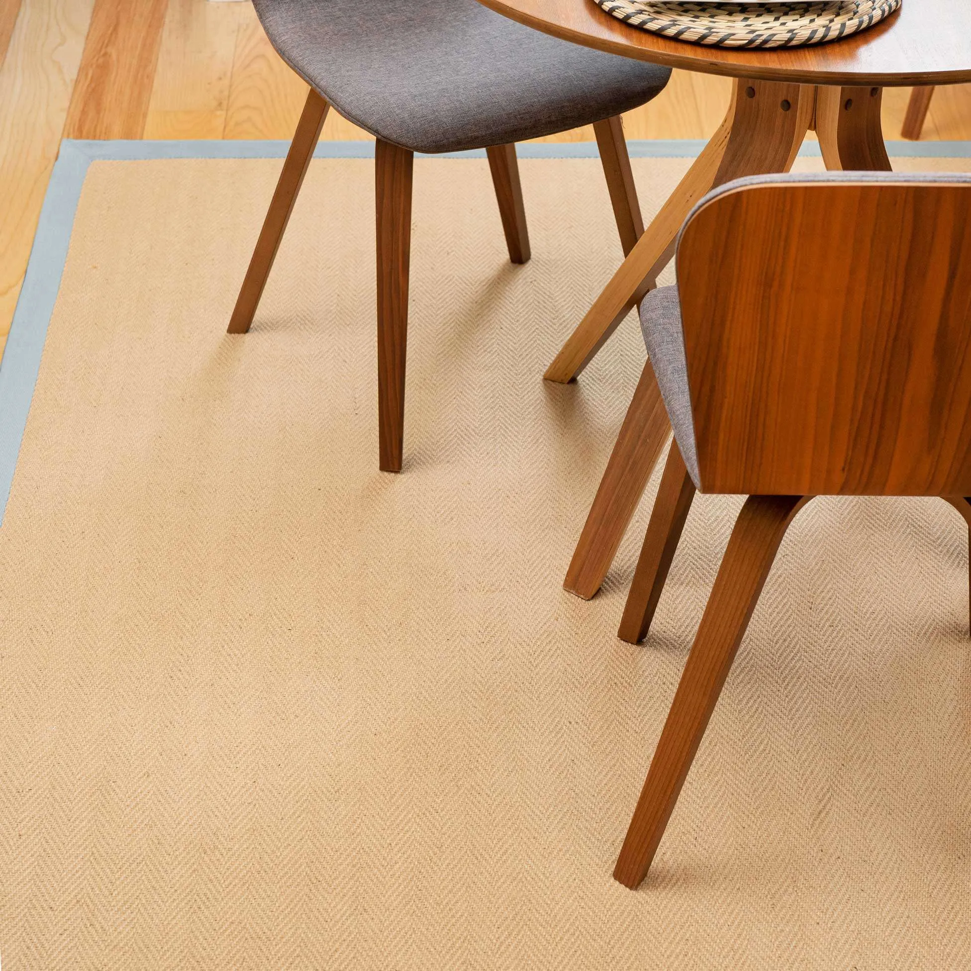 Light Blue Cotton Border Natural Jute Area Rug