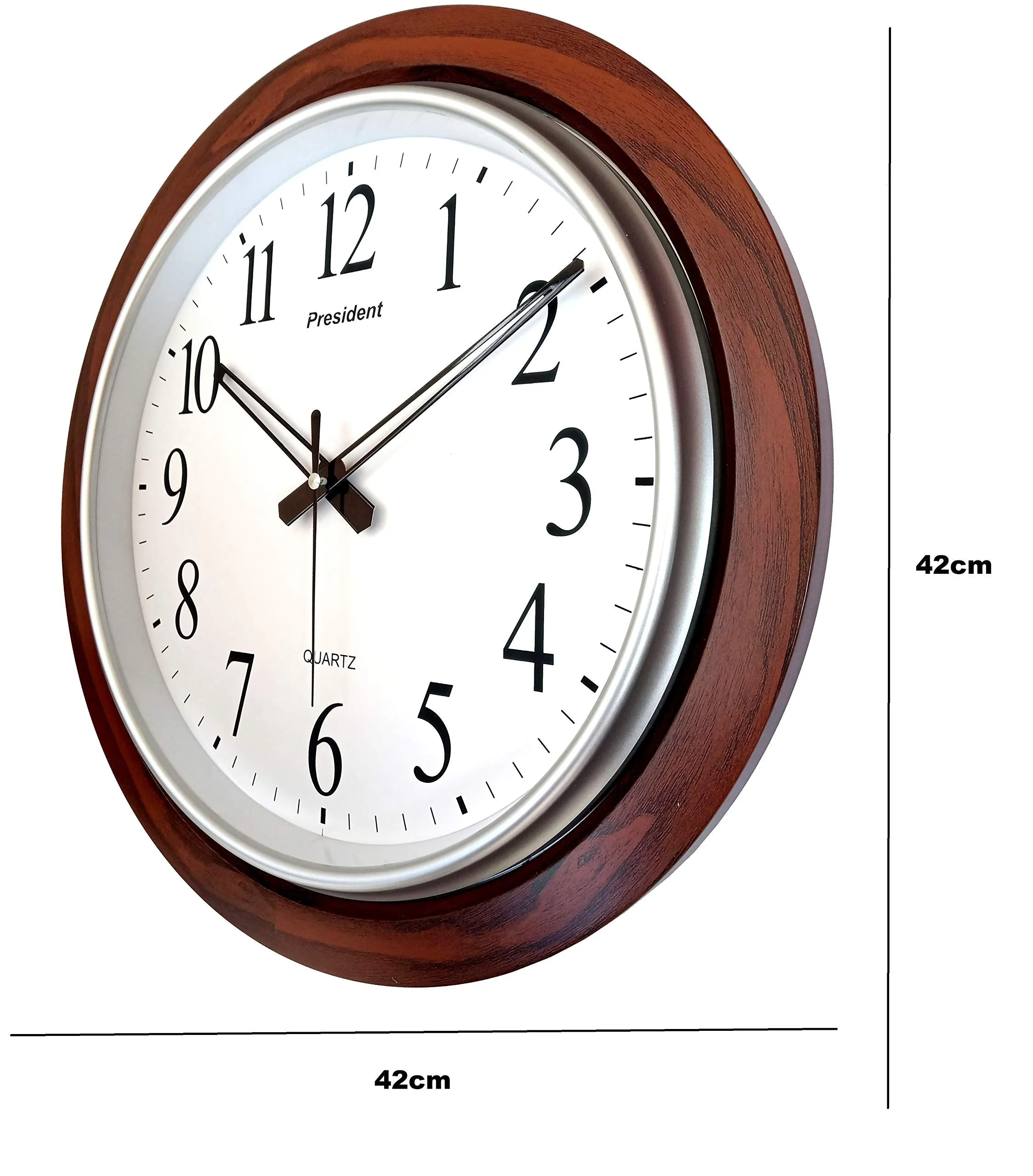 LYONIC President Quartz Big Size Royal Look Wall Clock for Hall,Home,Office, (42 X 42 X 4 Cm Color - Dark Wood) Made in India, Analog, Brown