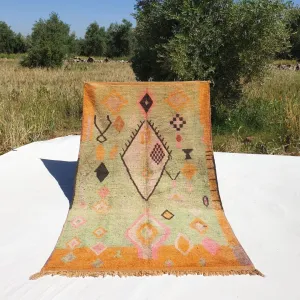 Macia - Orange Green Vintage Moroccan 5x8 Rug | Berber Authentic Handmade Wool Carpet | 8'30x5'10 Ft | 252x155 cm