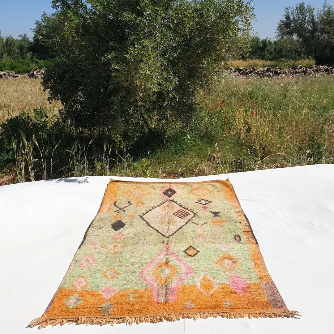 Macia - Orange Green Vintage Moroccan 5x8 Rug | Berber Authentic Handmade Wool Carpet | 8'30x5'10 Ft | 252x155 cm