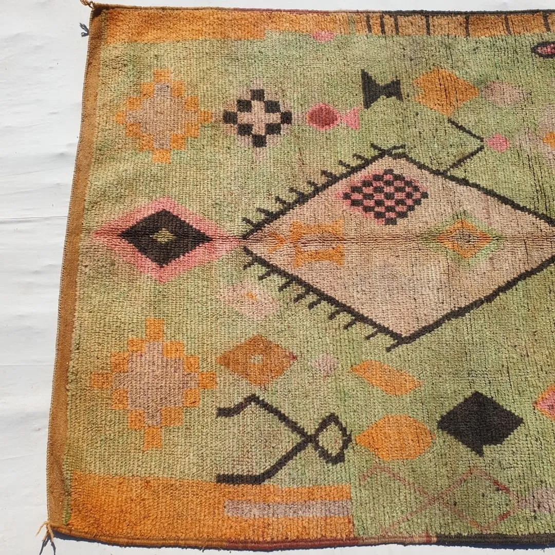 Macia - Orange Green Vintage Moroccan 5x8 Rug | Berber Authentic Handmade Wool Carpet | 8'30x5'10 Ft | 252x155 cm