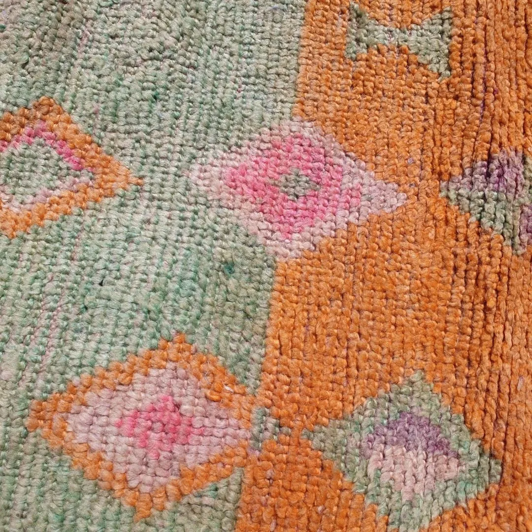 Macia - Orange Green Vintage Moroccan 5x8 Rug | Berber Authentic Handmade Wool Carpet | 8'30x5'10 Ft | 252x155 cm