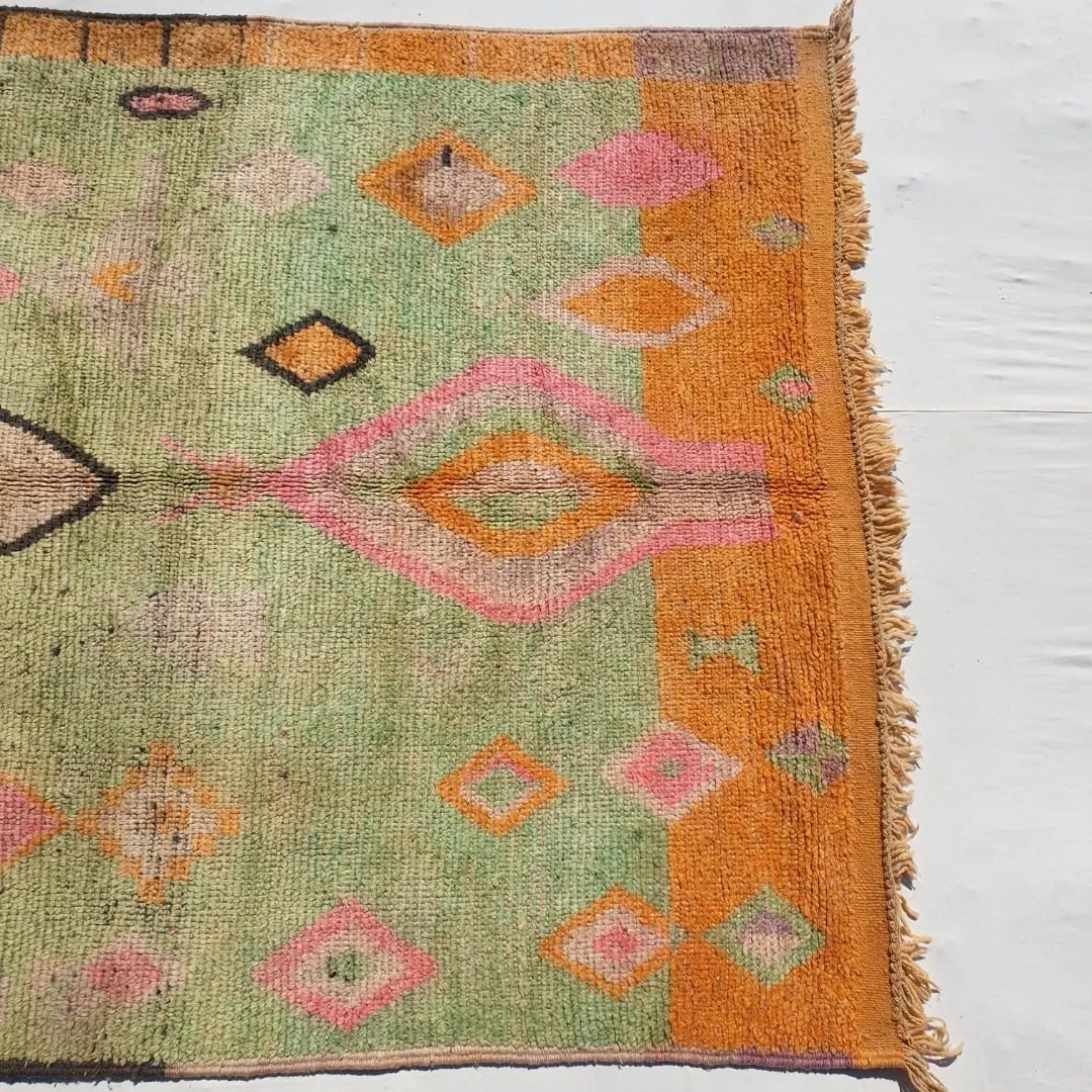Macia - Orange Green Vintage Moroccan 5x8 Rug | Berber Authentic Handmade Wool Carpet | 8'30x5'10 Ft | 252x155 cm