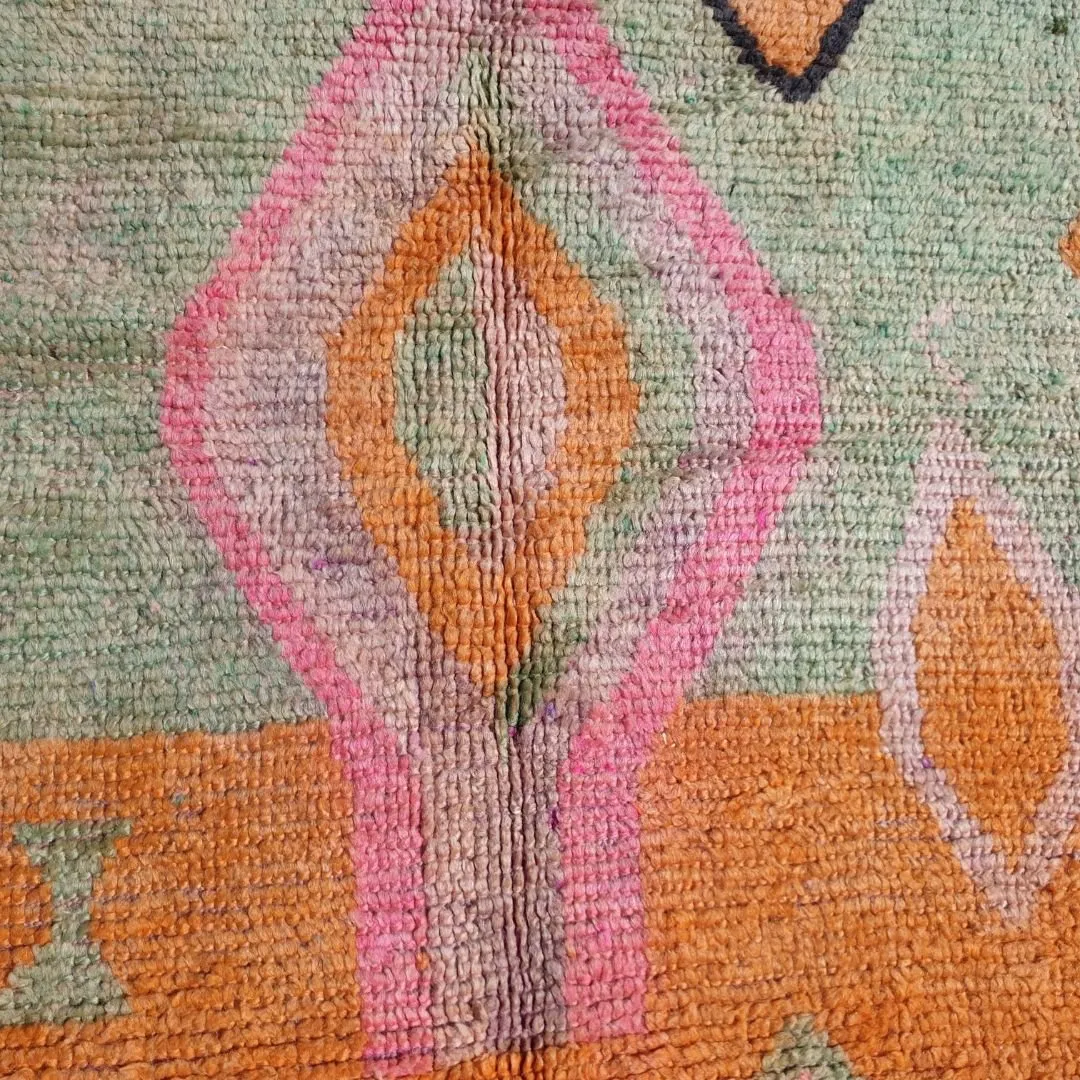 Macia - Orange Green Vintage Moroccan 5x8 Rug | Berber Authentic Handmade Wool Carpet | 8'30x5'10 Ft | 252x155 cm