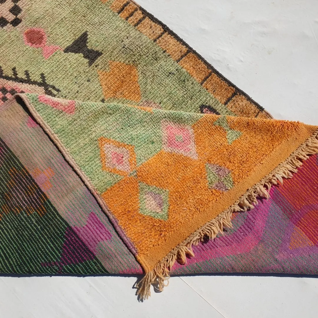 Macia - Orange Green Vintage Moroccan 5x8 Rug | Berber Authentic Handmade Wool Carpet | 8'30x5'10 Ft | 252x155 cm