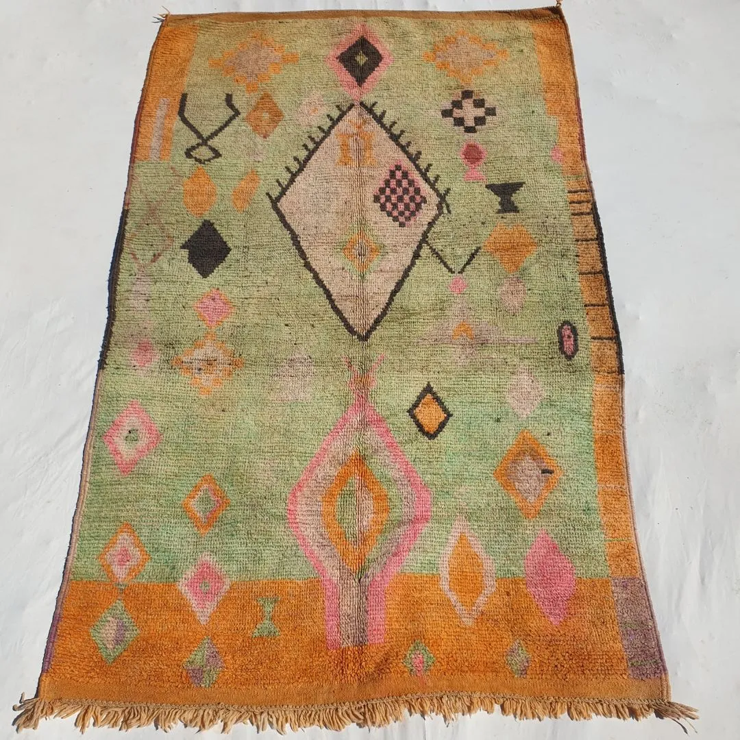 Macia - Orange Green Vintage Moroccan 5x8 Rug | Berber Authentic Handmade Wool Carpet | 8'30x5'10 Ft | 252x155 cm