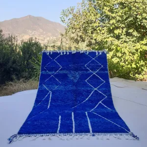 Majorel | Cobalt Blue 5x8 Moroccan Rug Soft Authentic Beni Ourain | 5'41x8'30 Ft | 165x253 cm