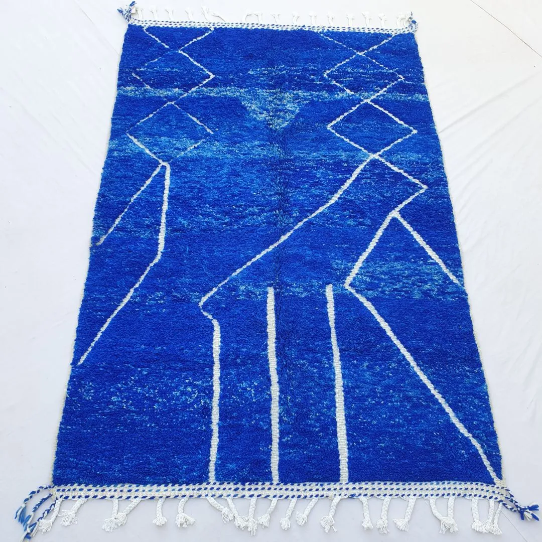 Majorel | Cobalt Blue 5x8 Moroccan Rug Soft Authentic Beni Ourain | 5'41x8'30 Ft | 165x253 cm