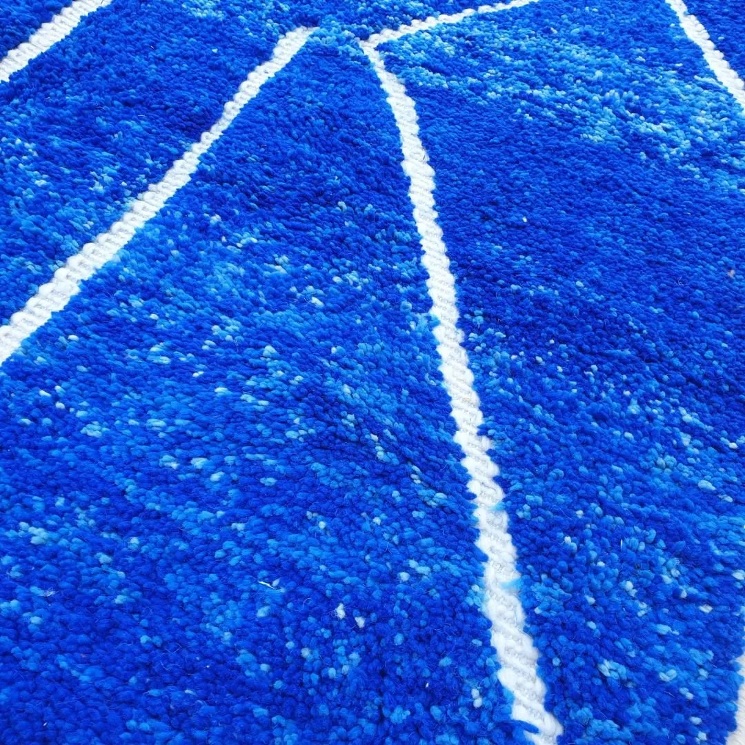 Majorel | Cobalt Blue 5x8 Moroccan Rug Soft Authentic Beni Ourain | 5'41x8'30 Ft | 165x253 cm