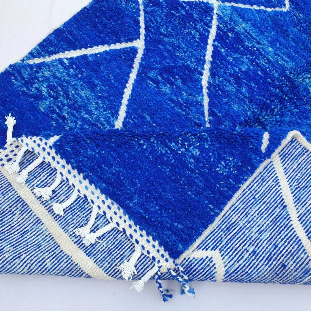 Majorel | Cobalt Blue 5x8 Moroccan Rug Soft Authentic Beni Ourain | 5'41x8'30 Ft | 165x253 cm