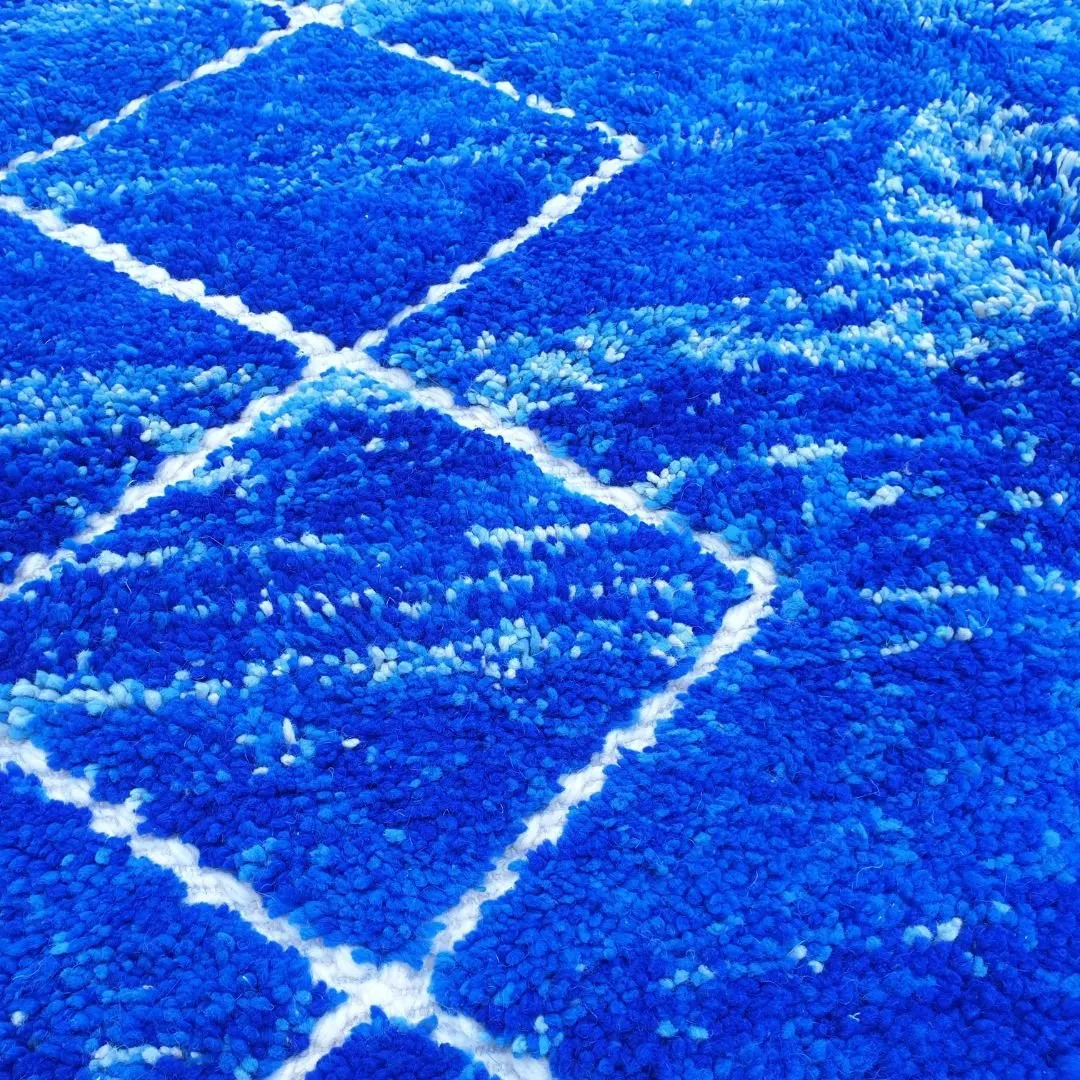 Majorel | Cobalt Blue 5x8 Moroccan Rug Soft Authentic Beni Ourain | 5'41x8'30 Ft | 165x253 cm