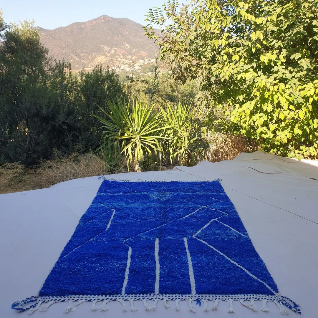 Majorel | Cobalt Blue 5x8 Moroccan Rug Soft Authentic Beni Ourain | 5'41x8'30 Ft | 165x253 cm