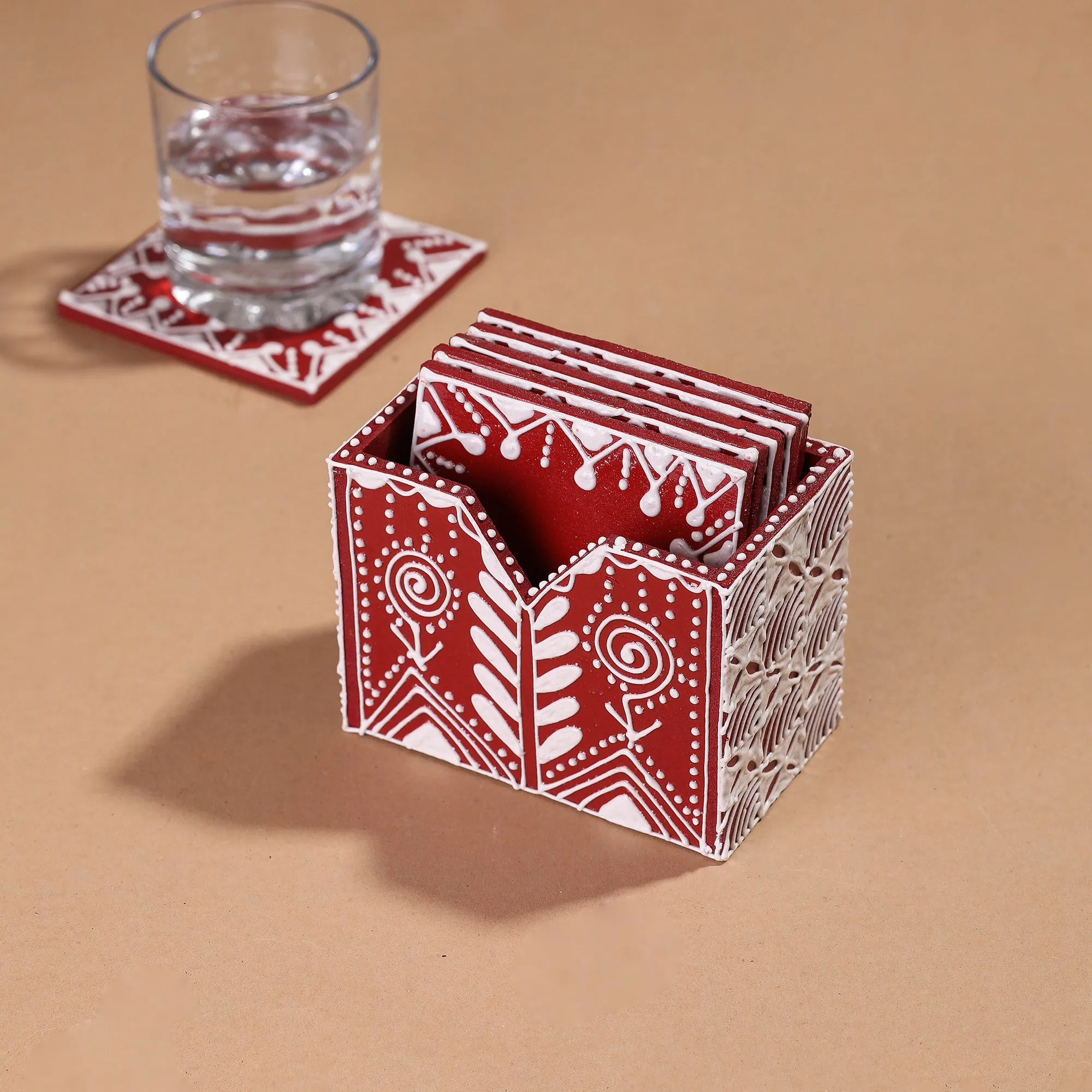 Mandana Art Handpainted Paper Mache Coasters (Set of 6)