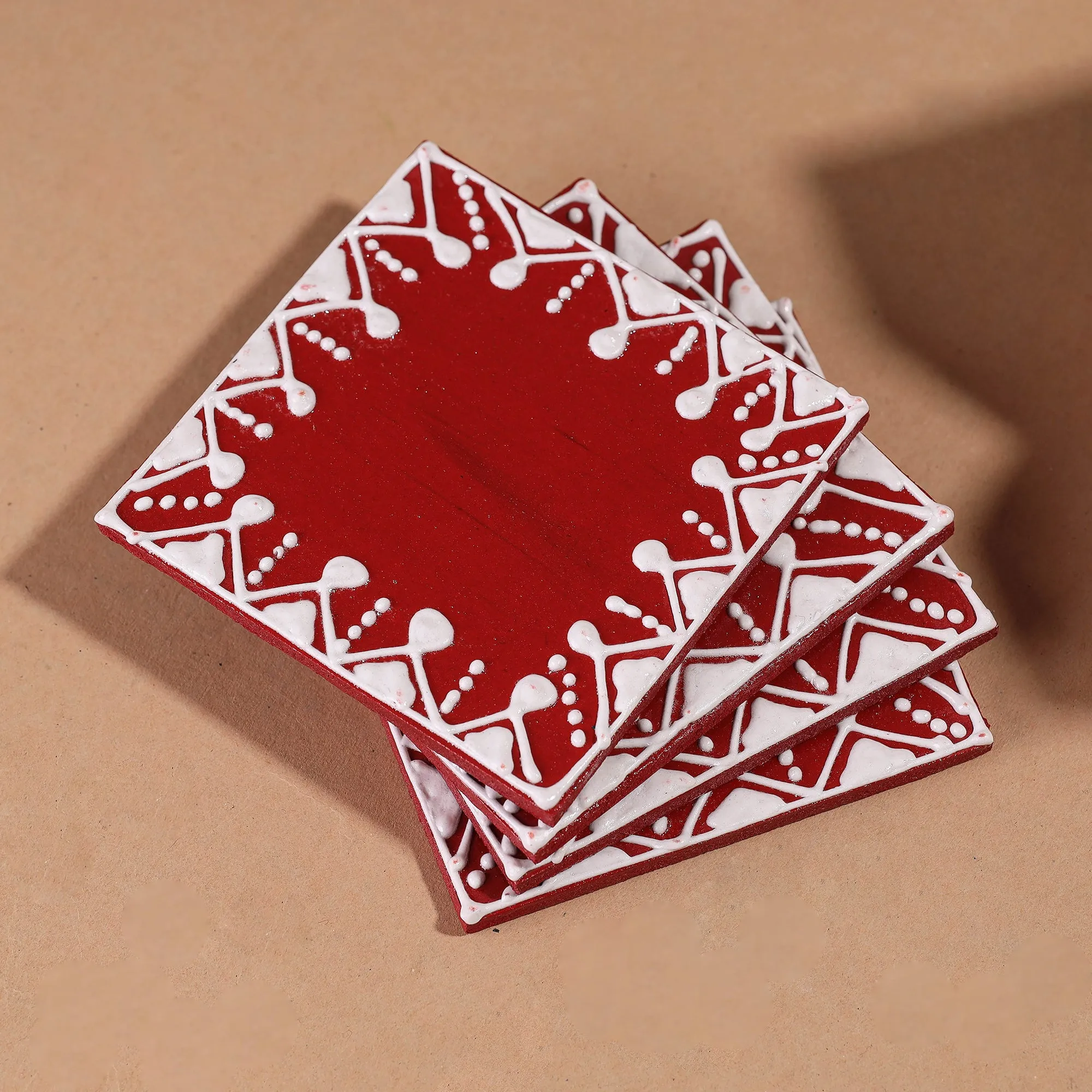 Mandana Art Handpainted Paper Mache Coasters (Set of 6)