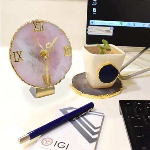 Maureen Natural Rose Quartz Stone Watch | Natural Rose Quartz Stone Watch with Stylish Golden Color Stand -D1